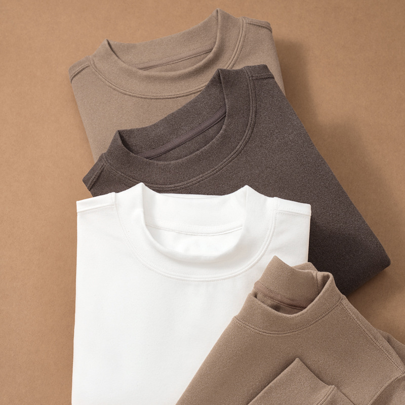 twill fleece warm autumn sweater men's loose stand collar long sleeve t-shirt high elastic comfortable autumn and winter inner jacket men