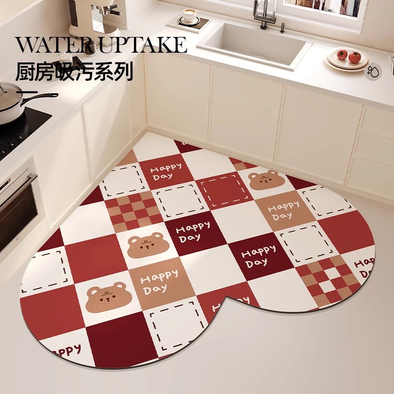 체크무늬 해피 베어 하트 레드