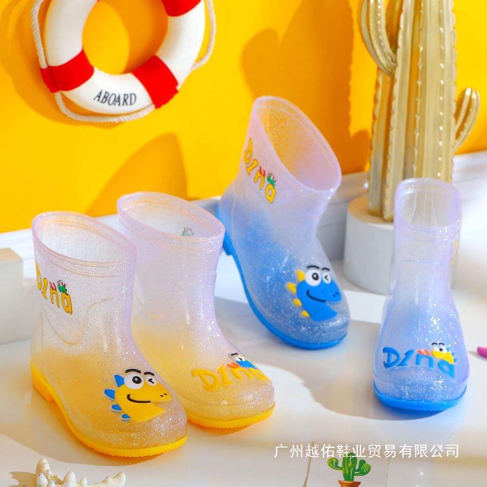 Children's Rain Boots for Boys and Girls, Velvet Warm Anti-Slip Transparent Rain Boots for Summer, Shallow Mouth Waterproof Shoes for Middle-Aged and Young Kidsren
