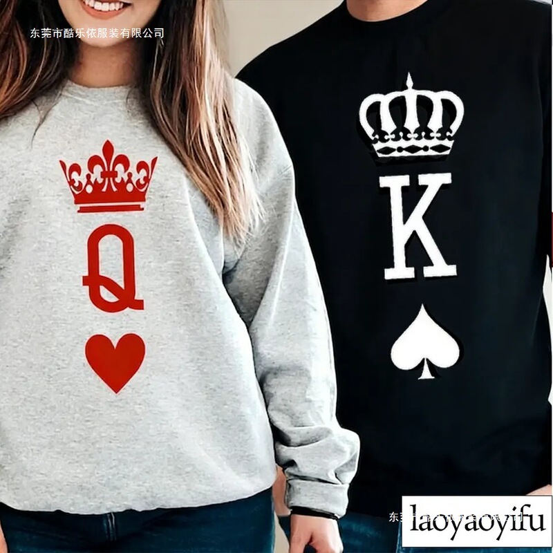 King and Queen Playing Cards Autumn Winter Sweatshirt Couple Hoodie Honeymoon Wedding Long Sleeve Pullover