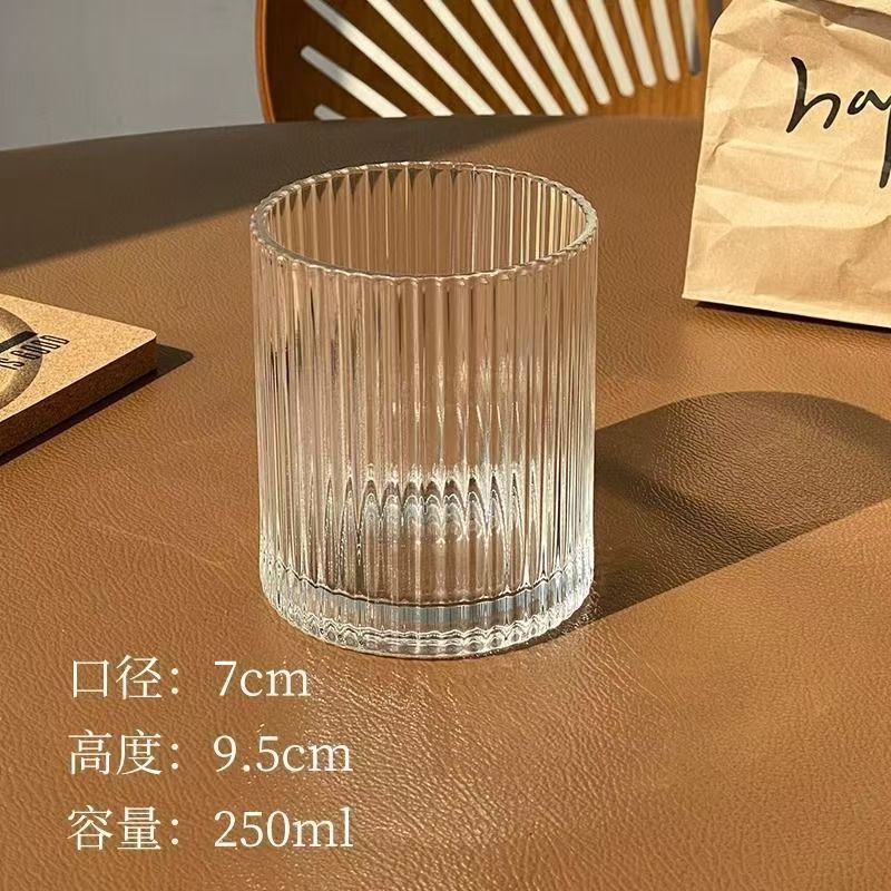 简约条纹玻璃杯冰美式拿铁咖啡杯果汁杯家用牛奶杯水杯ins风|undefined