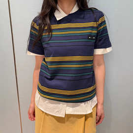 南油高端女装miu家新款条纹圆领休闲百搭复古轻奢纯棉短袖t恤女
