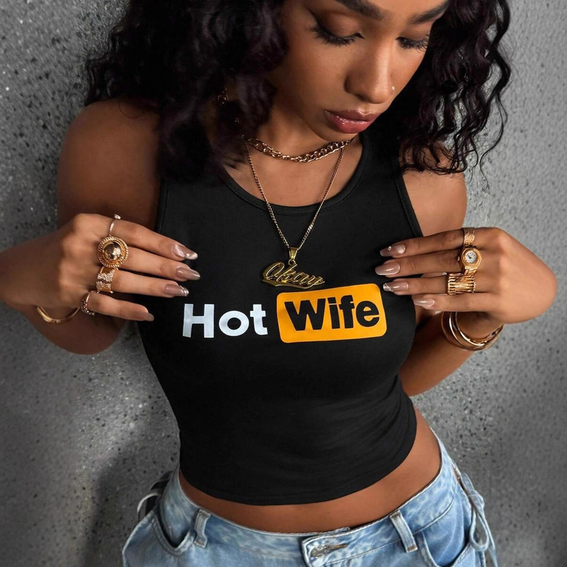 European and American Cross-Border Hot-Selling Hiphop Rap Style Hotwife Simple Trendy Personalized Letter Print Tank Top