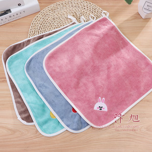 Factory wholesale microfiber rabbit embroidered square towel soft absorbent lint wipe face towel square towel,