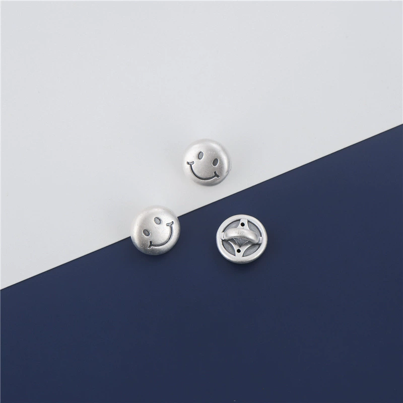 S999 Pure Silver 3D Hard Silver Button Accessories Smiley Face Button Round Bracelet Buckle DIY Braided Rope Necklace Tail Button