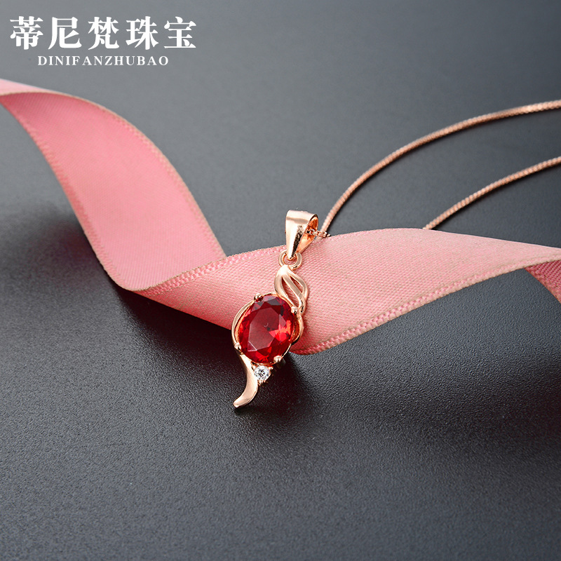 Accesorios de fábrica fuente cadena clavícula Corea del Sur pequeño collar fresco s925 plata diamante rojo joyería las mujeres colgante