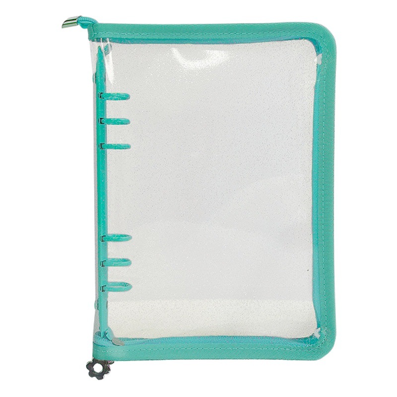 Nueva combinación de estilo coreano A5 transparente 6-agujero con cremallera portátil PVC transparente de hojas sueltas de viaje cuaderno de hojas sueltas