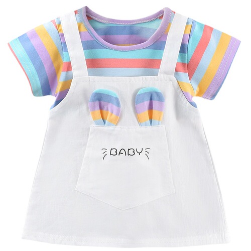 2024 New Girls Dress Summer New Style Pure Cotton Thin Summer Short Sleeve Girls and Children's Dress