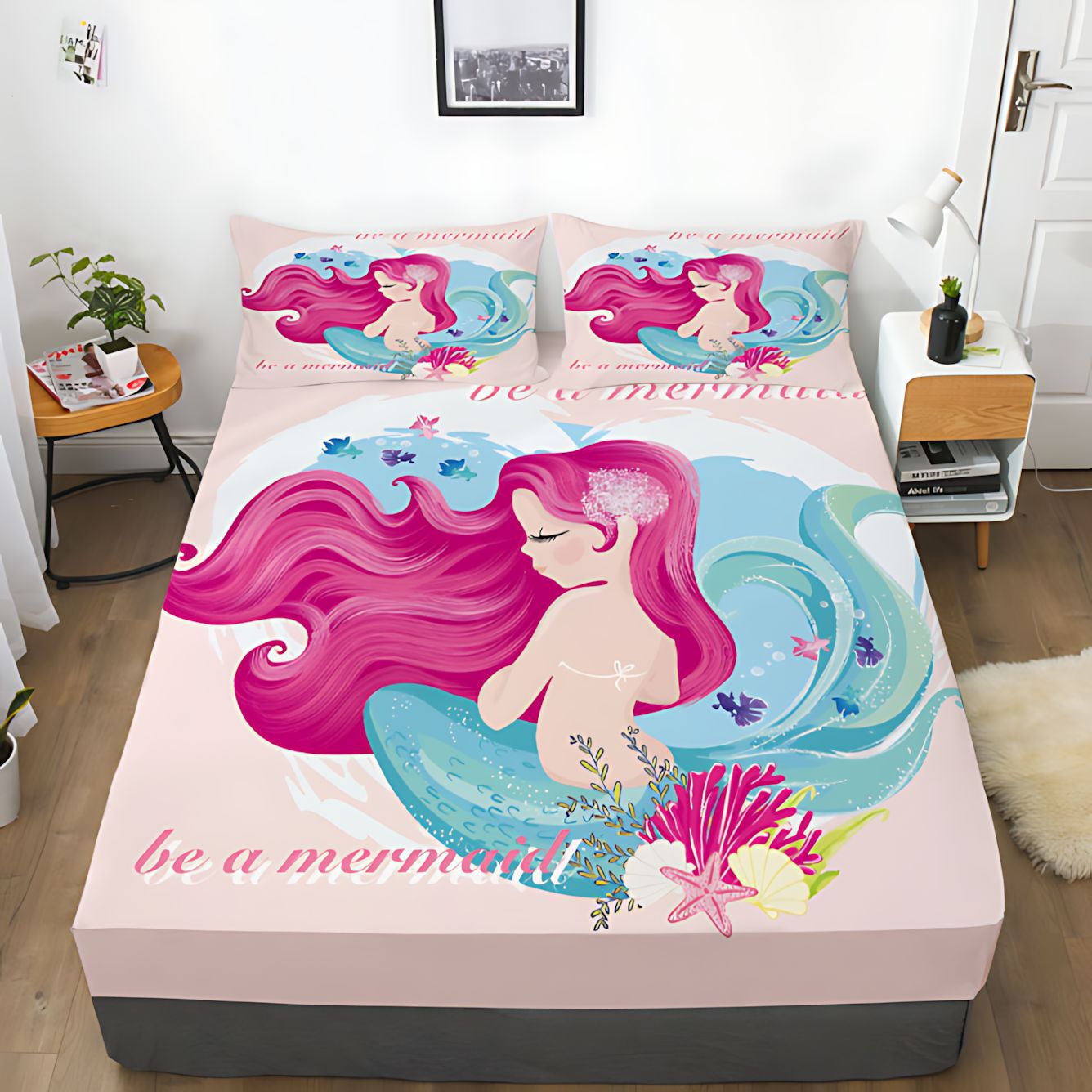 TEMU / JIT Amazonas pequeña sirena dibujos animados 3D impresión digital camas de cama de cama de cama