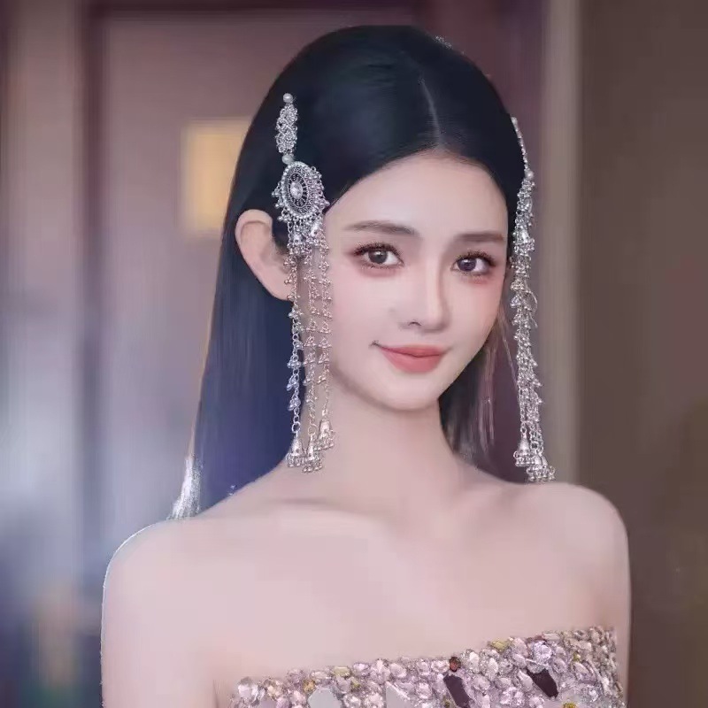 璀璨星河~黑曜石闪钻名族风铃铛流苏发夹女感甜美前额侧边夹包邮|undefined