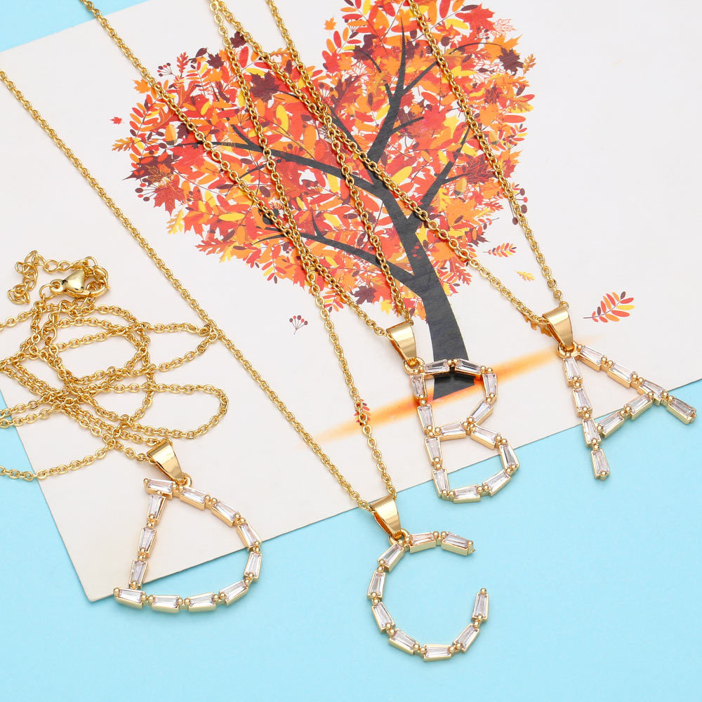 Fashion Letter Copper Inlay Zircon Pendant Necklace 1 Piece