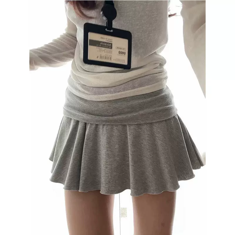 灰色网球裙女春秋2026新款高腰显瘦a字百褶半身裙小个子运动短裙