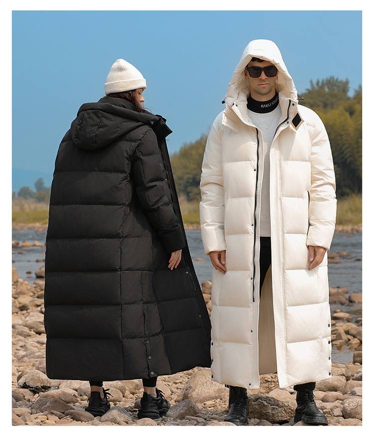 ​​Extra-Long Couple’s Down Coat – 600FP White Goose Feather, Waterproof & Breathable, Oversized Korean Style (M-4XL, Black/Cream Unisex)​​_voghion.com