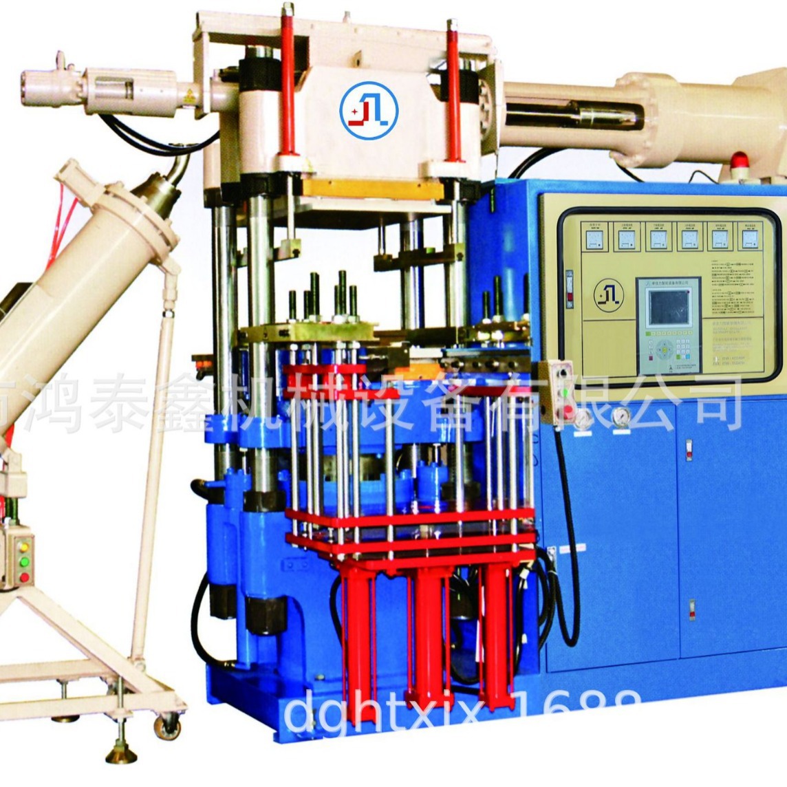 供应高精密度自动（硅）橡胶射出前顶4RT顶模油压成型硫化机