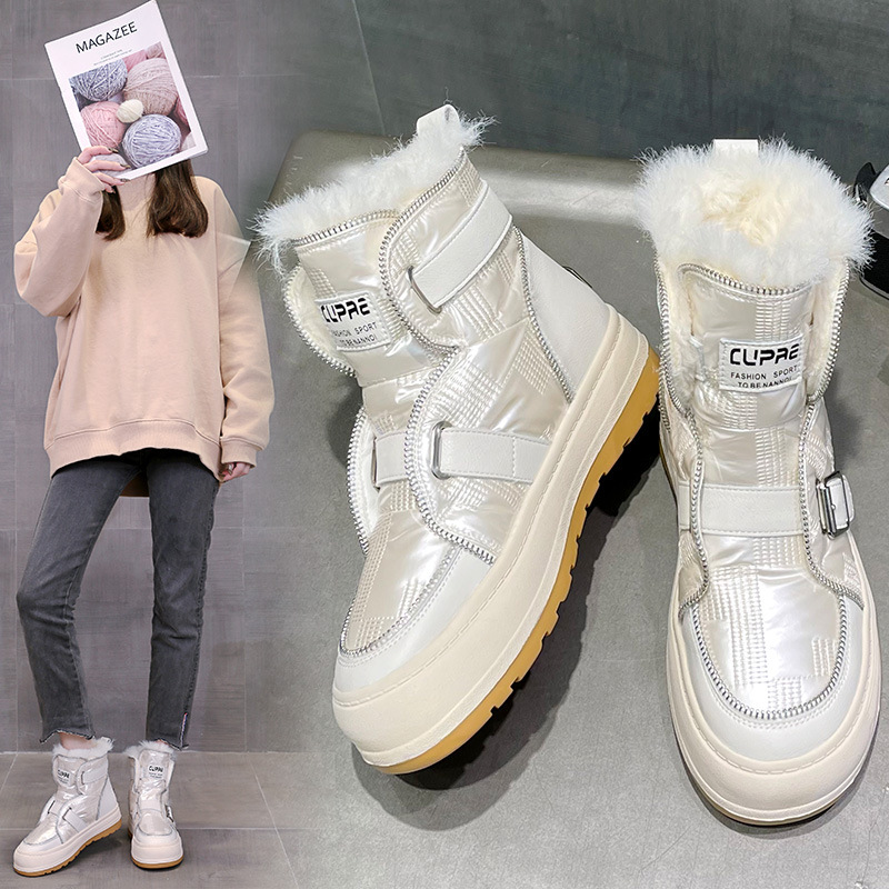 雪地靴女冬季2023新款加绒加厚学生保暖短靴网红拉链厚底增高棉鞋
