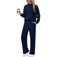 欧美跨境外贸套装女2025秋季长袖上衣阔腿裤两件套时尚休闲女装