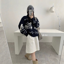 复古冰岛图案提花宽松慵懒长袖拉链针织开衫2025秋冬新款毛衣外套