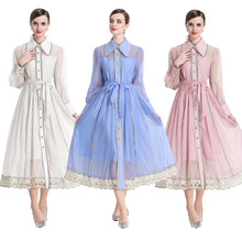 现货实拍-澳洲减龄衬衫连衣裙复古翻领绣花宽松收腰长款裙