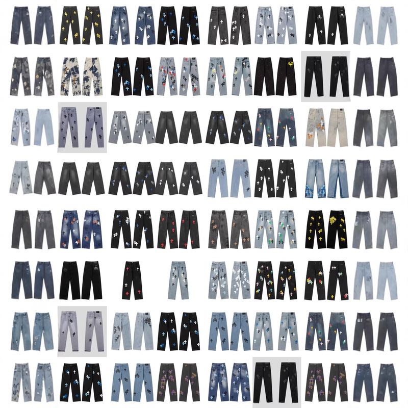 24 Correct Version Ch Crowe Cross Leather Embroidered Washed Jeans Couple Loose Denim Wholesale Dropshipping