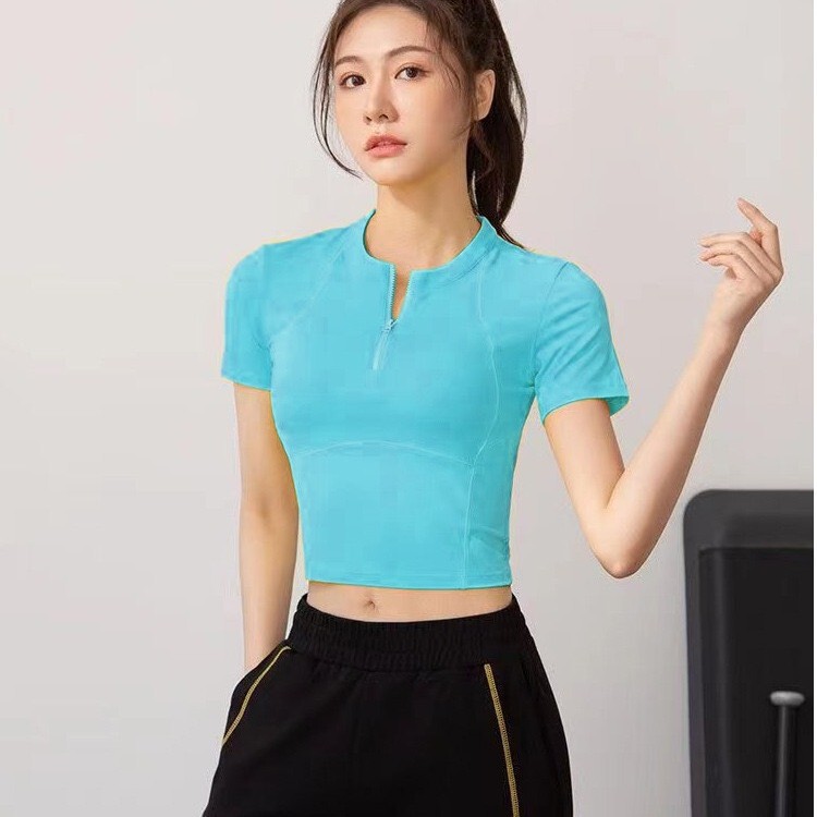 Half-Zip Sports Short-Sleeved Slim-Fit Fitness Wear Yoga Top Short Casual Breathable Training T-Shirt Quick-Drying Half-Zip Sports Short-Sleeved Slim-Fit Fitness Wear Yoga Top Short Casual Breathable Training T-Shirt Quick-Drying
