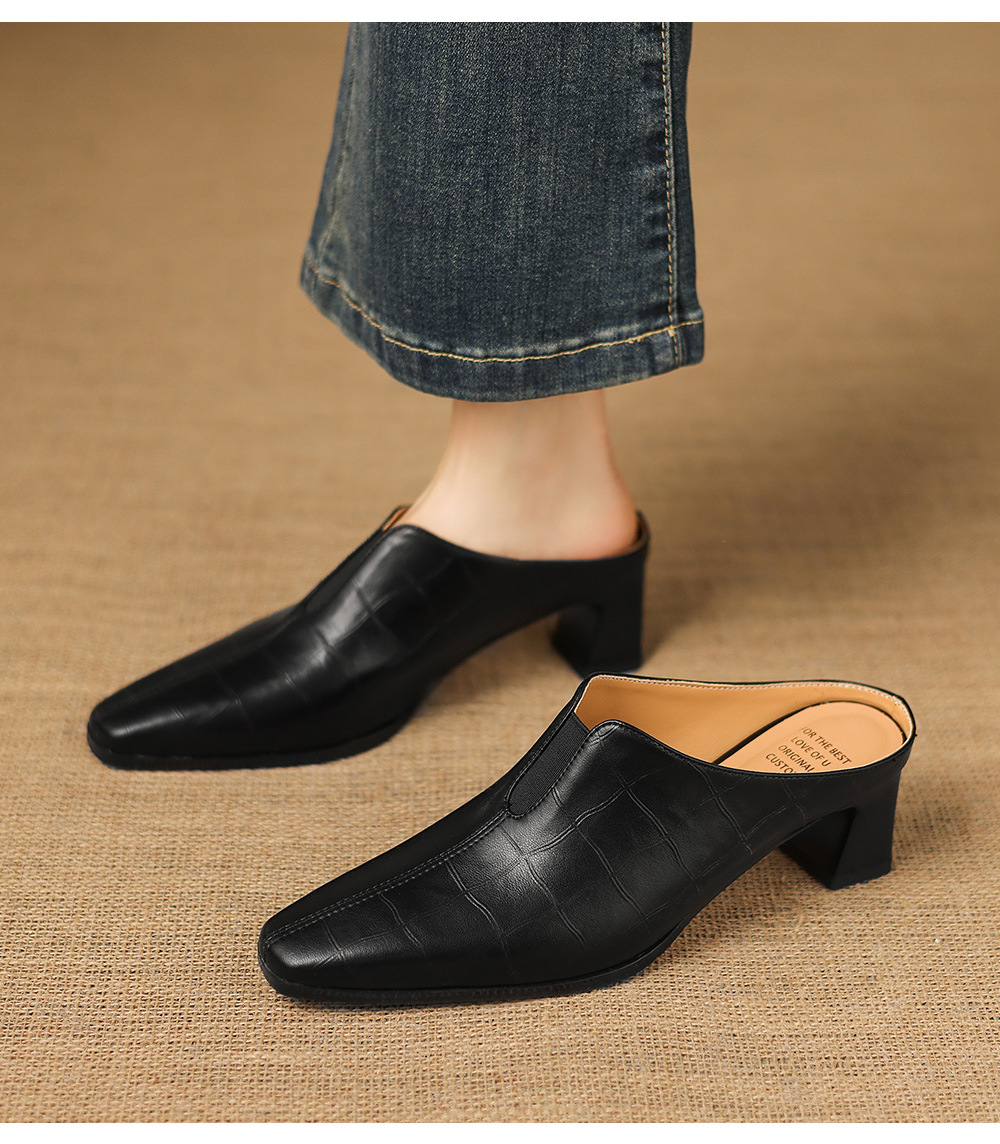 Sandal cao gót nữ mũi nhọn quai ngang gót 5 cm — đen chi tiết 3
