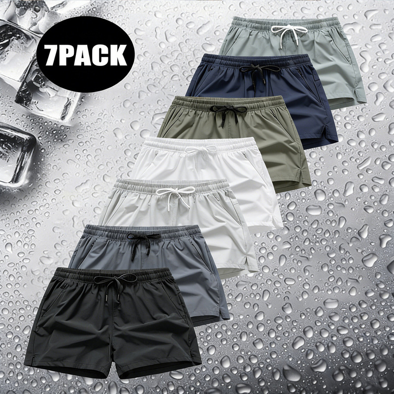 Cross-Border Amazon Direct Supply Ice Silk Quick-Dry Shorts Solid Color American Casual Sports Beach Shorts Men's Shorts European Size