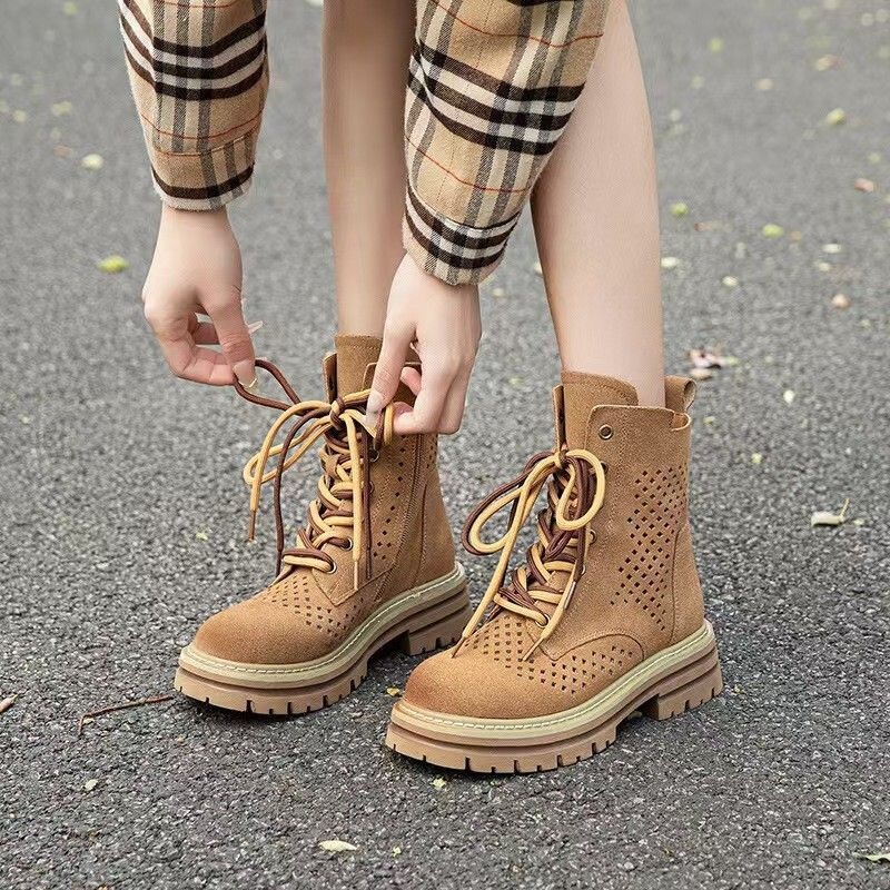 Thick-Soled Hollow-Out Martin Boots for Women, 2026 Summer New Style, Super Popular Breathable Short Boots, Khaki Western Hiking Cowboy Boots for Women Thick-Soled Hollow-Out Martin Boots for Women, 2026 Summer New Style, Super Popular Breathable Short Boots, Khaki Western Hiking Cowboy Boots for Women