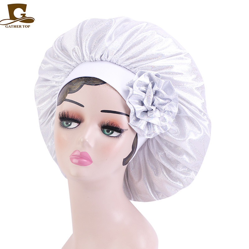 Stretch Wide Brim Bright Silk Extra Large Round Hat Large Flower Head Towel Hat Nightcap Hair Care Hat Amazon Supply