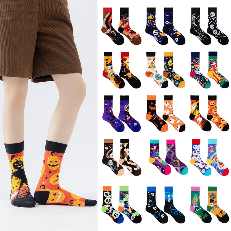 Halloween Prom Party Funny Trendy Cartoon Skeleton Elf Ghost Pumpkin Unisex AB Socks for Men and Women