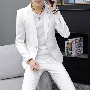 2022 New Spring Dress Slim-fit Teenager Personality Printed Stylist Suit Two-piece Suit Trendy Men's 1916