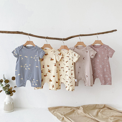 Summer 2024 Nordic Style Baby Clothes Class A 100% Cotton Baby Onesie Short Sleeve Baby Crawling Suit Newborn