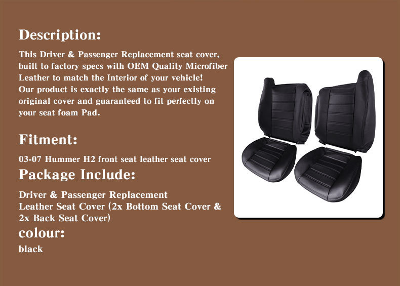 Suitable for 03-07 Hummer H2 driving passenger side main and auxiliary seat cover backrest cover 4-piece seat cushion cover cross-border_voghion.com