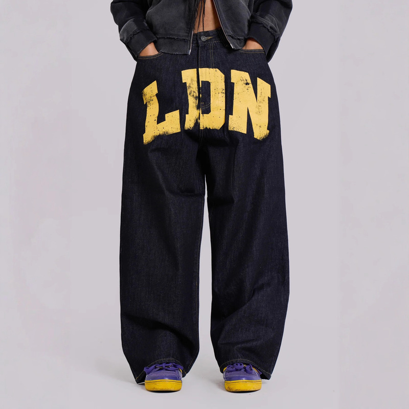Y2K European and American Cross-Border Sexy Jaded Letter Printed Jeans Women's High Street Loose Baggy Trendy Brand Straight Pants Y2K European and American Cross-Border Sexy Jaded Letter Printed Jeans Women's High Street Loose Baggy Trendy Brand Straight Pants