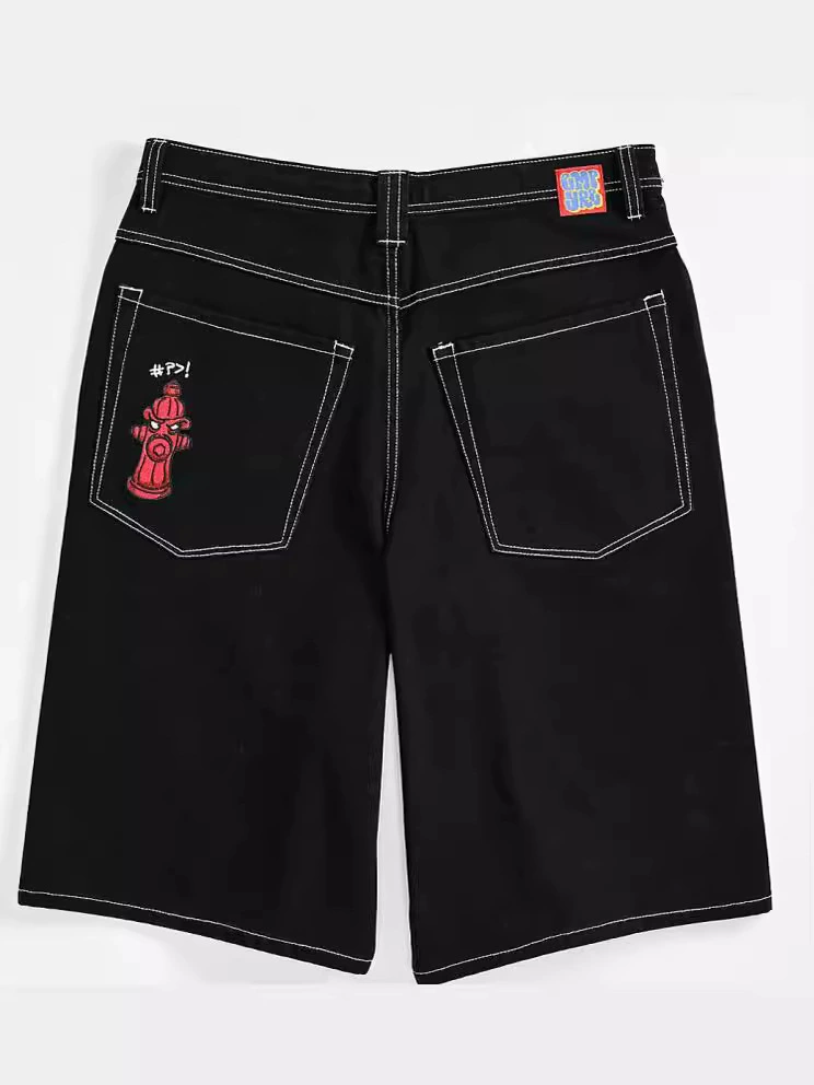 Шорты скейтерские (Empyre Denim) — свободный крой, вышивка, чёрные, S–2XL