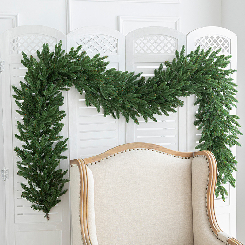 Hong Kong Heng 270cm Navidad verde PE hoja mixta flocado ratán puerta colgante Navidad decoración colgante decoración centro comercial diseño