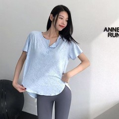 ゆったりとした通気性のあるVネックヨガ速乾Tシャツ レディース カジュアルランニングウェア 半袖 女性用スポーツブラトップ速乾ヨガウェア