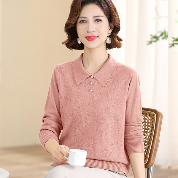 Mom's new autumn clothing style lapel top middle-aged and elderly…