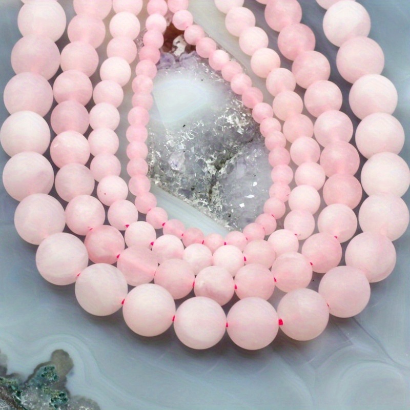 2025新款跨境代发6mm15mm玫瑰石英珠饰品1串哑光玫瑰色跨境