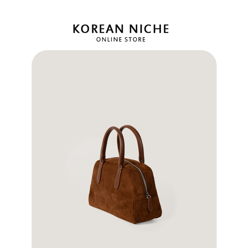 Autumn winter new Korean version niche design handbag with versatile texture and delicate touch, suede bowling bag_voghion.com