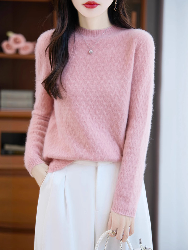 100纯羊毛打底衫女2025新款麦穗状内搭洋气大码女装秋冬针织毛衣|undefined