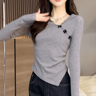 1.0-150kg Extra Large Size Design Bow Long-Sleeved Shirt for Women in Spring and Autum Slimming Look Inner and Outer Tops