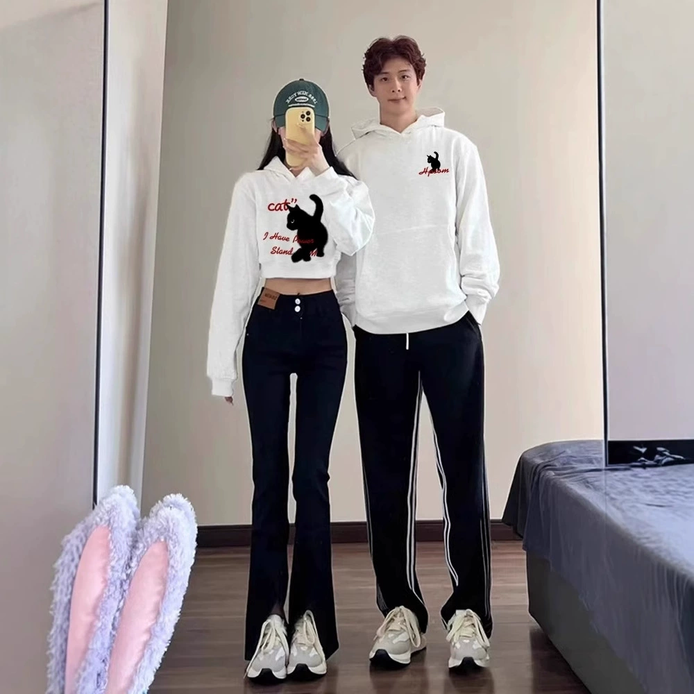 Высокое качество ранней осенью, чтобы носить пару, чтобы носить одежду осень 2024 новый свитера с капюшоном, длинный, короткий весенний и осенний топ зимой