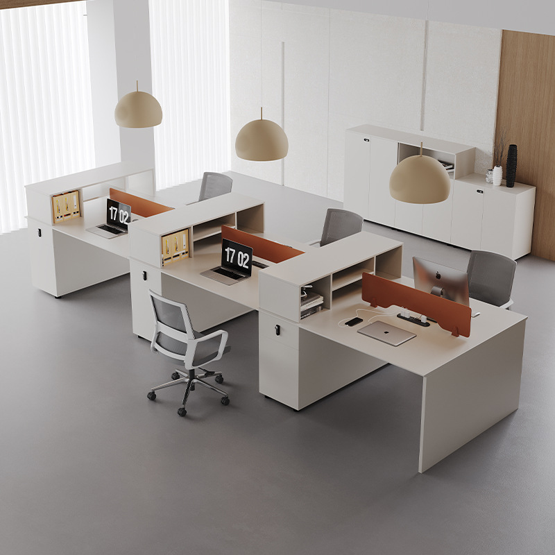 Office Desk and Chair Set, Simple Modern Style, Suitable for 4 to 6 People, Office Computer Desk with Card Holder, Workstation Desk for Employees Office Desk and Chair Set, Simple Modern Style, Suitable for 4 to 6 People, Office Computer Desk with Card Holder, Workstation Desk for Employees
