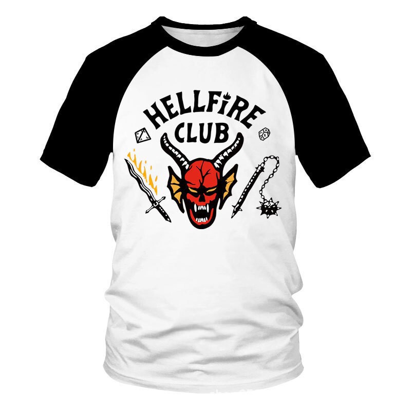 Stranger Things Hellfire Club Short Sleeve T-Shirt Black White Red Black Green White Demon Head Board Game Cross-Border Daily Use Stranger Things Hellfire Club Short Sleeve T-Shirt Black White Red Black Green White Demon Head Board Game Cross-Border Daily Use