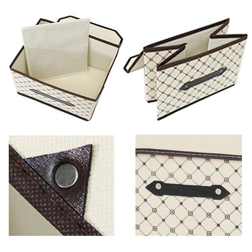 Beige plaid cotton and linen fabric storage box miscellaneous storage box covered underwear storage box foldable storage box