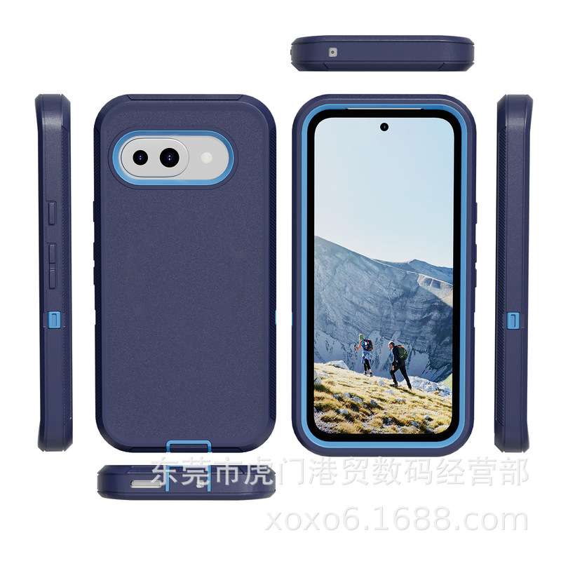 新しい Google Pixel9a に適した 3 つの保護電話ケース、落下防止および防塵のスリーインワン ディフェンダー保護カバー|undefined