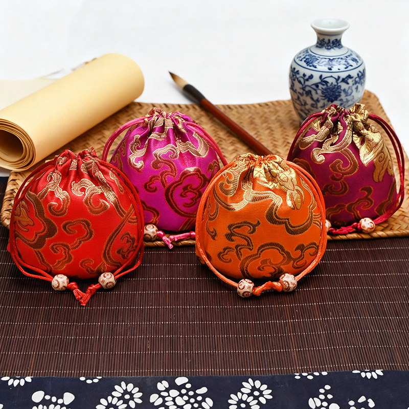 高档锦缎提花龙纹束口袋小物件玉器庆典节日包装现货供应