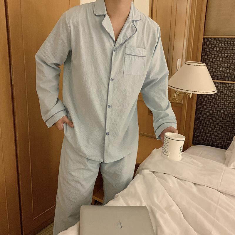 Product details picture_real shot#new product#Men's comfortable loose striped early autumn pajamas and home wear set