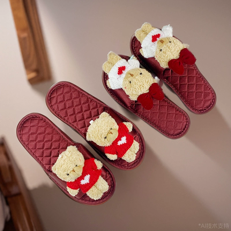 Мультяшный медвежонок тапочки весной и осенью дома красный натальный год пара плюшевых открытий