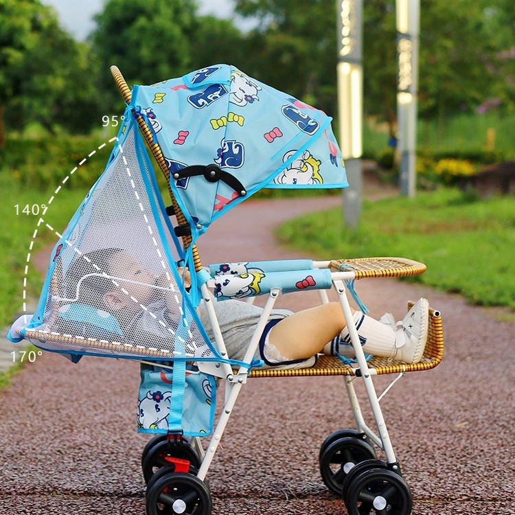 Bamboo and Rattan Stroller Can Sit and Lie Down, Imitation Rattan Stroller, Lightweight Bamboo Stroller, Foldable Baby Summer Rattan Chair, Baby Stroller